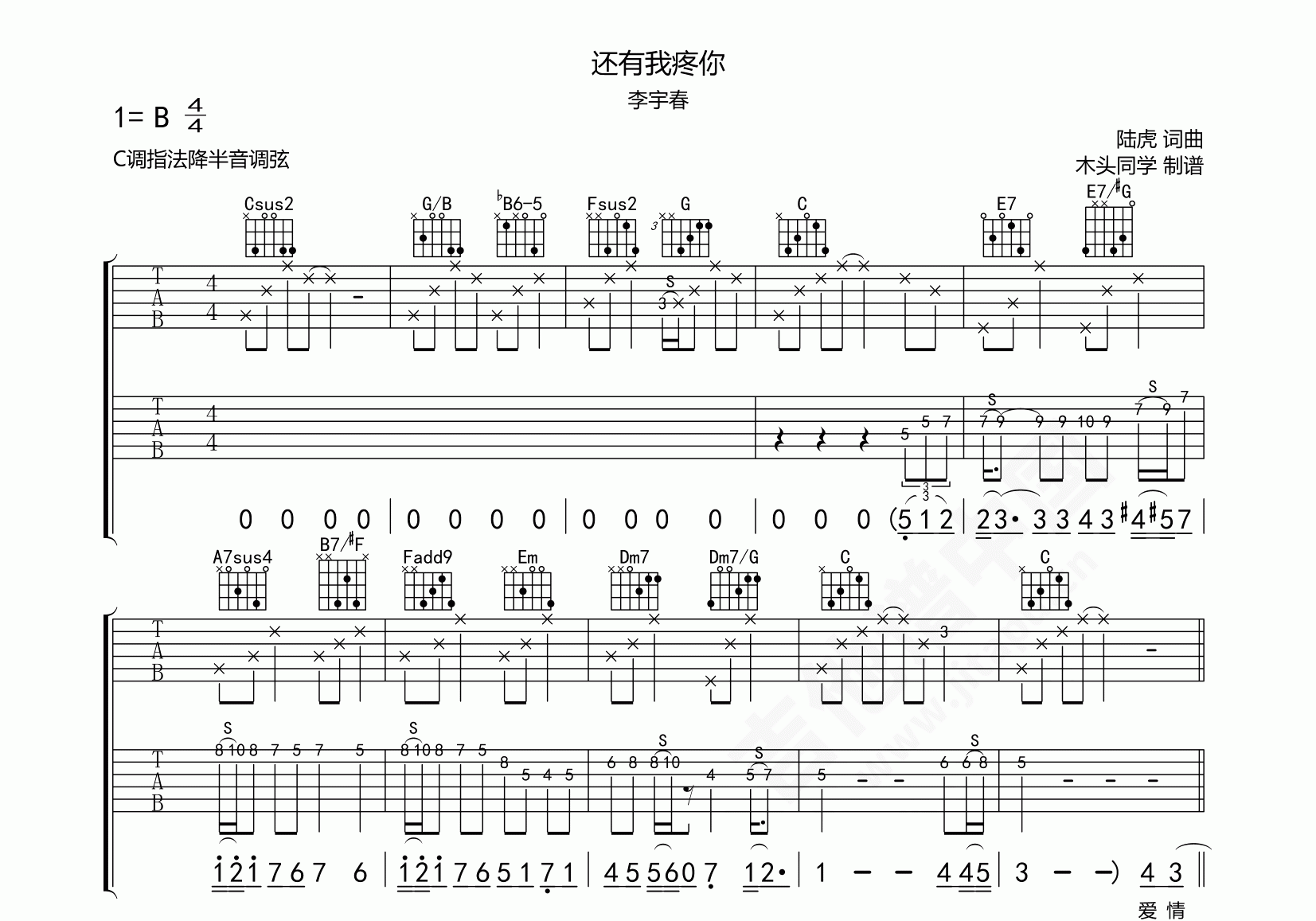 扫弦节奏《软肋》吉他谱简单版 - 李宇春吉他谱 - 选用C调编配 - 易谱库