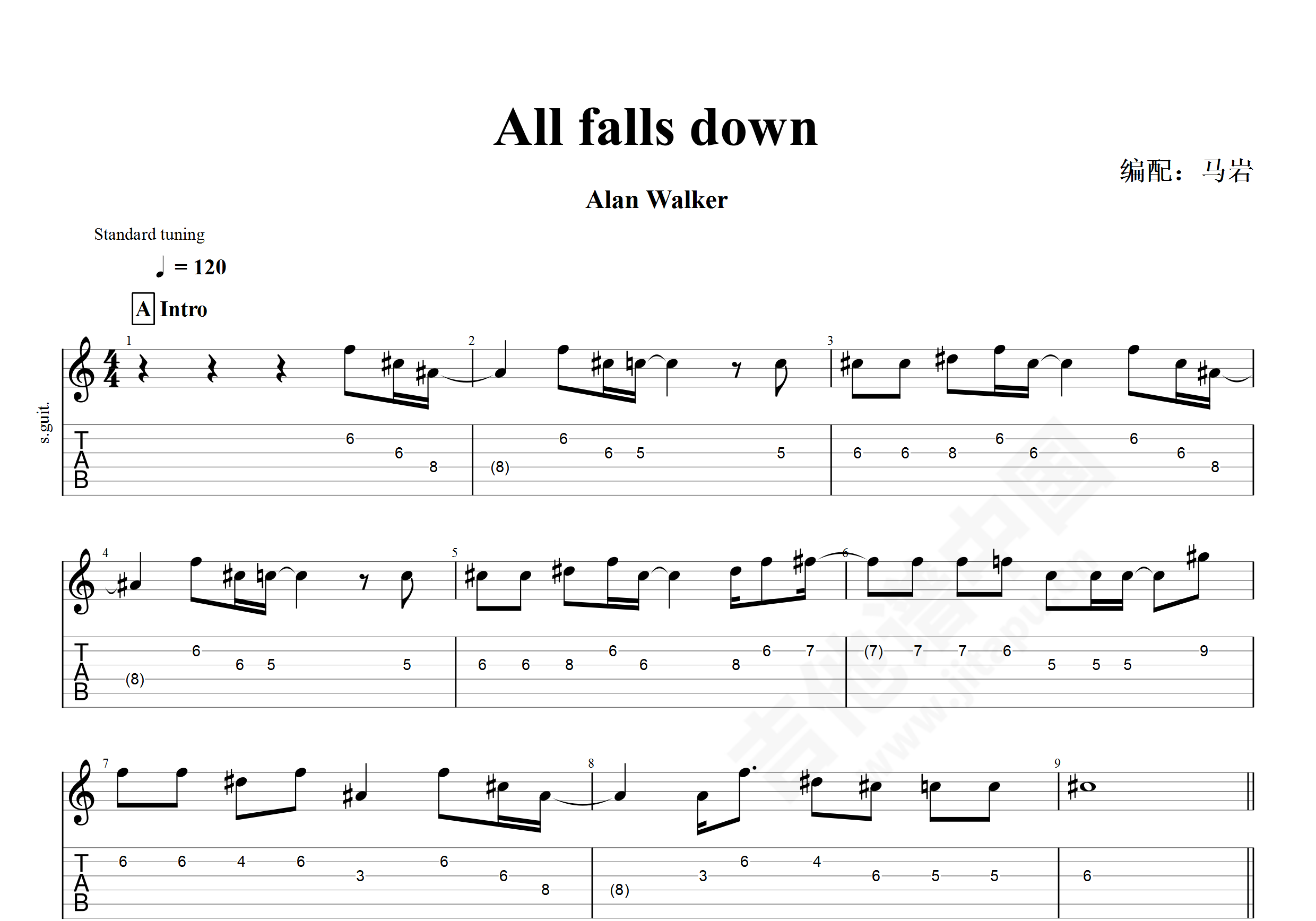 all falls down吉他谱,all falls down allfallsdown吉他谱c调指弹谱附音频