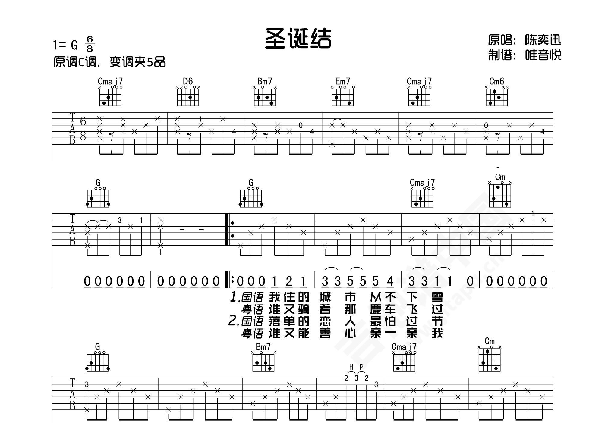 陈奕迅《圣诞结》尤克里里谱-Ukulele Music Score - GTP吉他谱