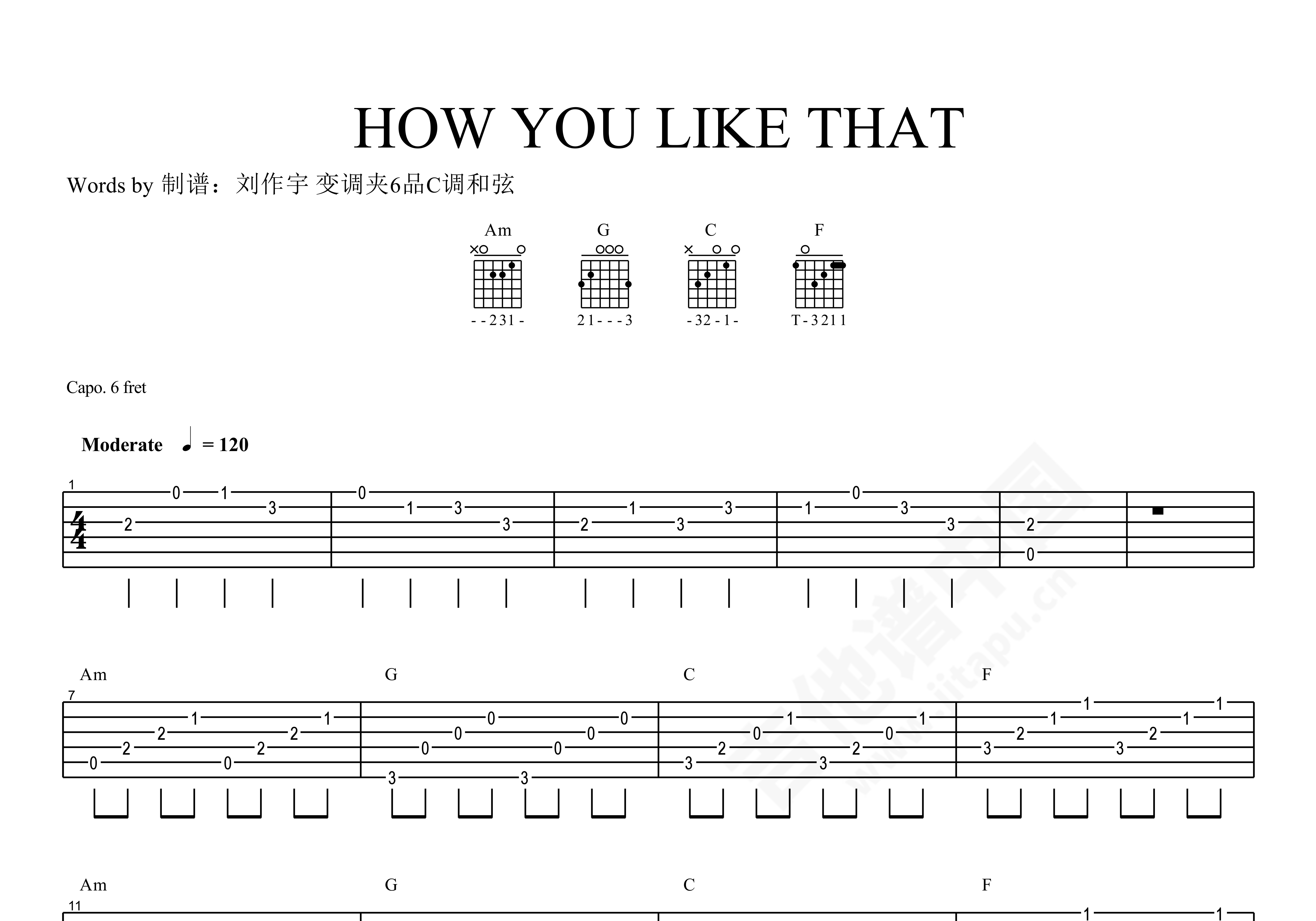 吉他谱blackpink,blackpink吉他谱 howyoulikethat吉他谱blackpinkf73g71调弹唱谱附音频