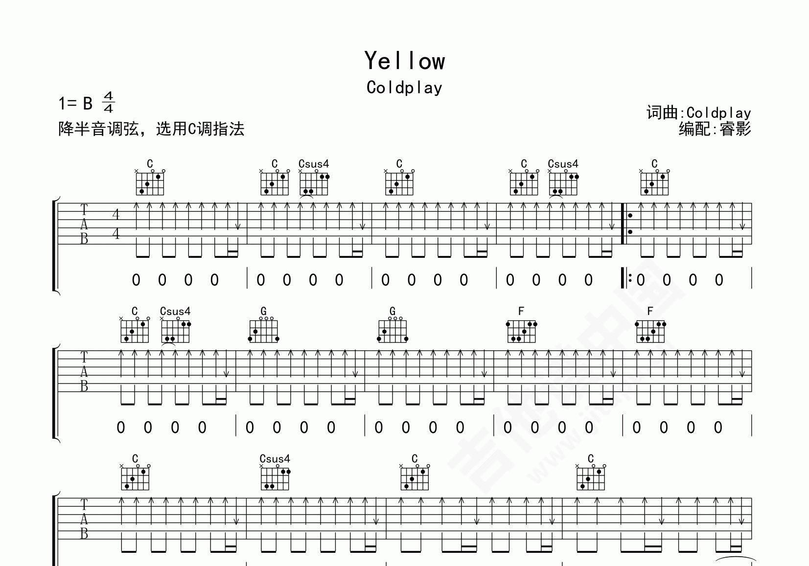 Yellow吉他谱(gtp谱,指弹,L-B-N)_Coldplay(酷玩乐队)