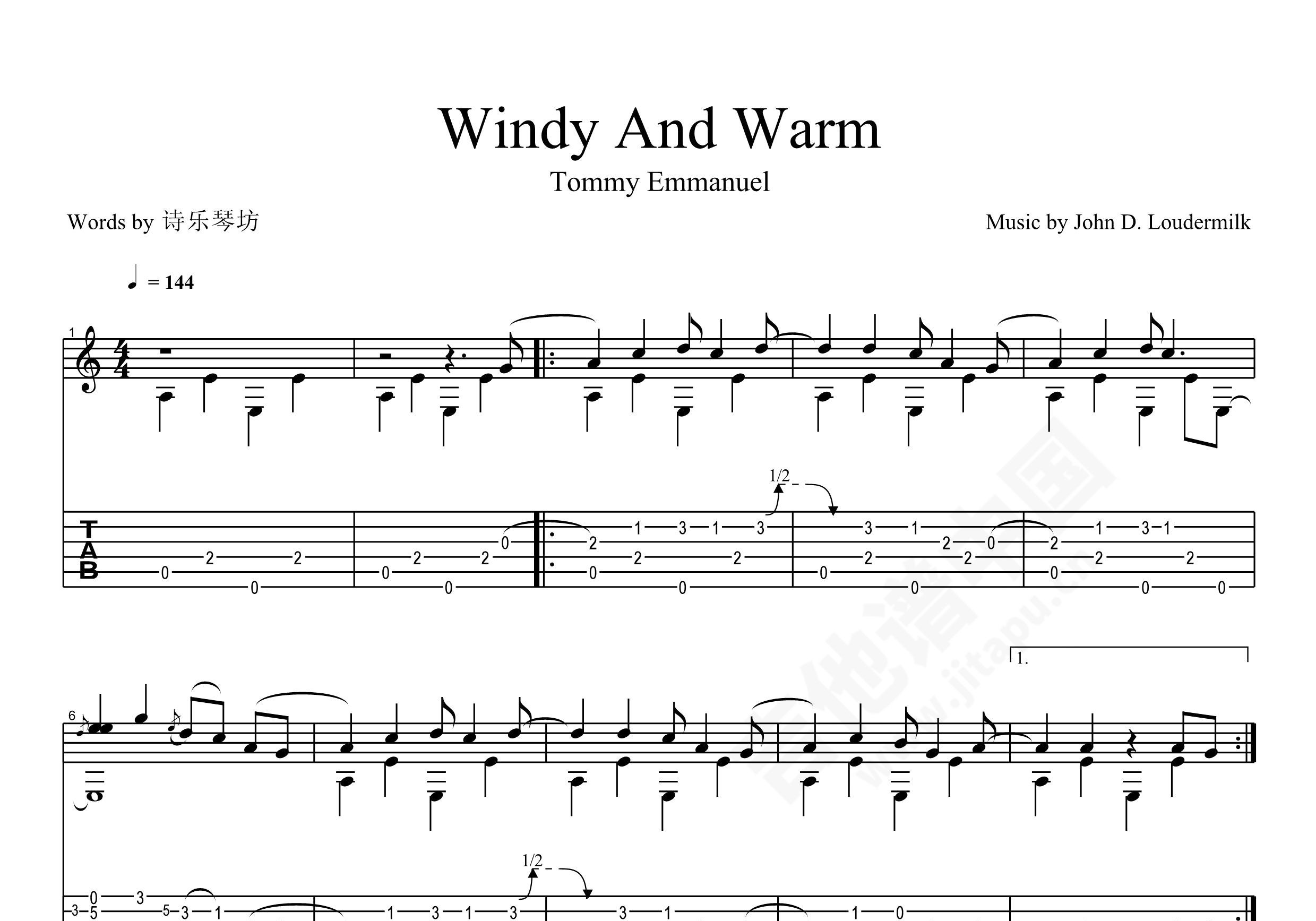 Chet Atkins《Windy And Warm》吉他谱_C调_弹唱_六线谱-吉他客