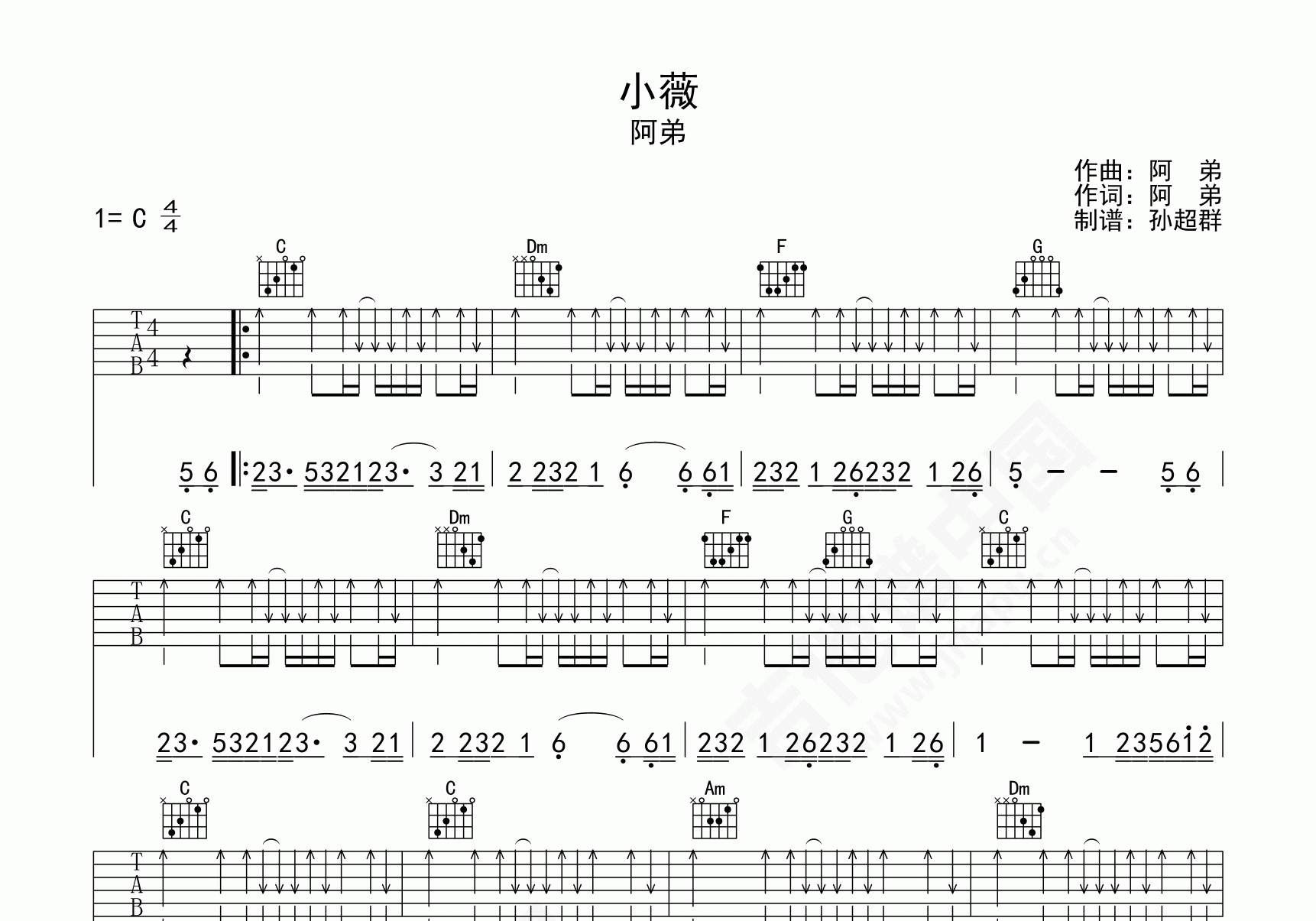 黄品源 - 小薇 [弹唱 简单版 教学] 吉他谱