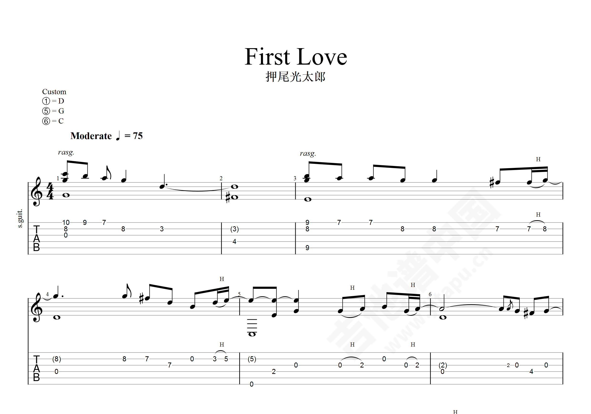《First Love》,押尾桑（六线谱 调六线吉他谱-虫虫吉他谱免费下载