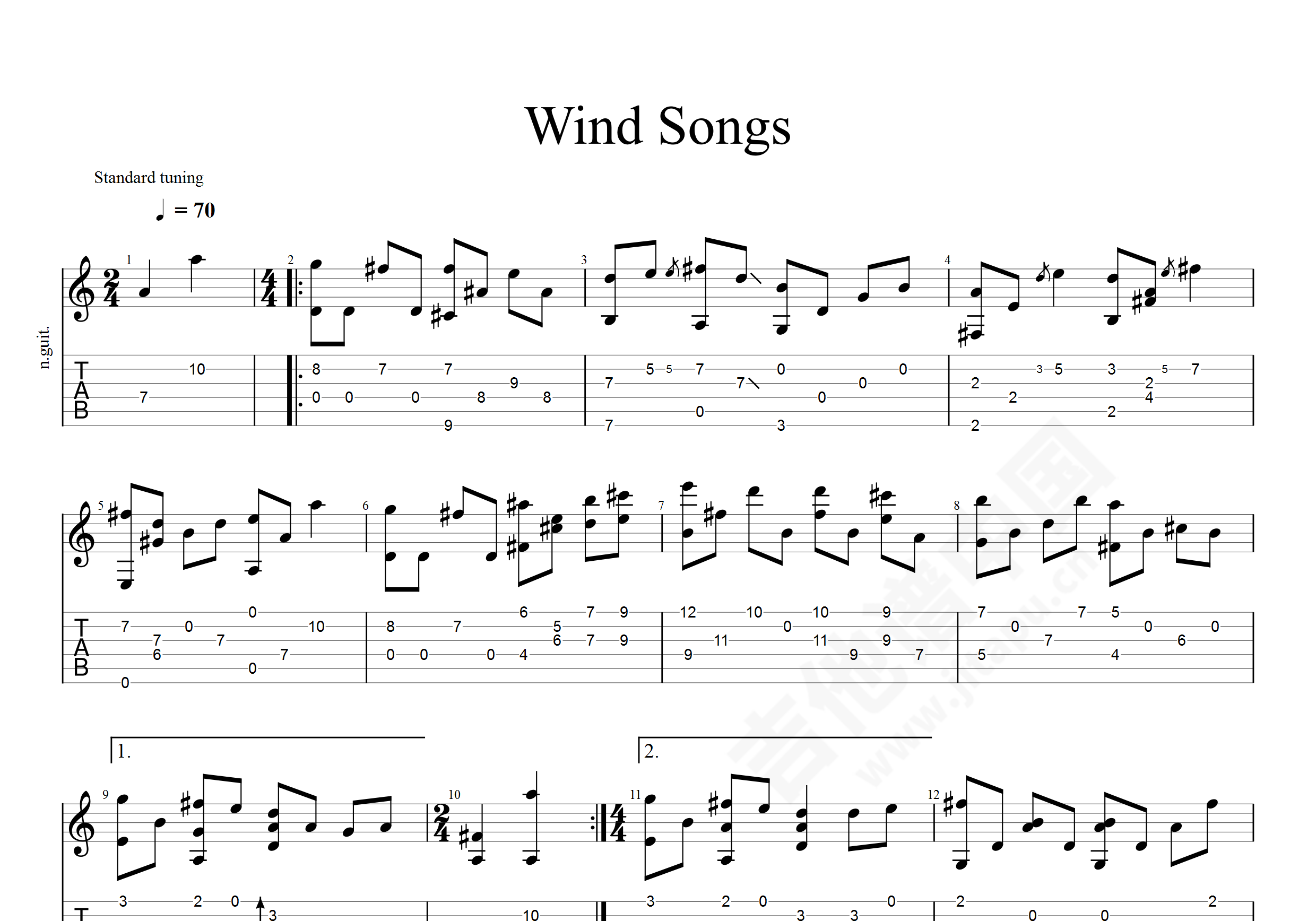 指弹独奏谱《风之诗》- 吉他谱 选用C调指法编配 - 中级谱子 - 六线谱(独奏/指弹谱) - 易谱库