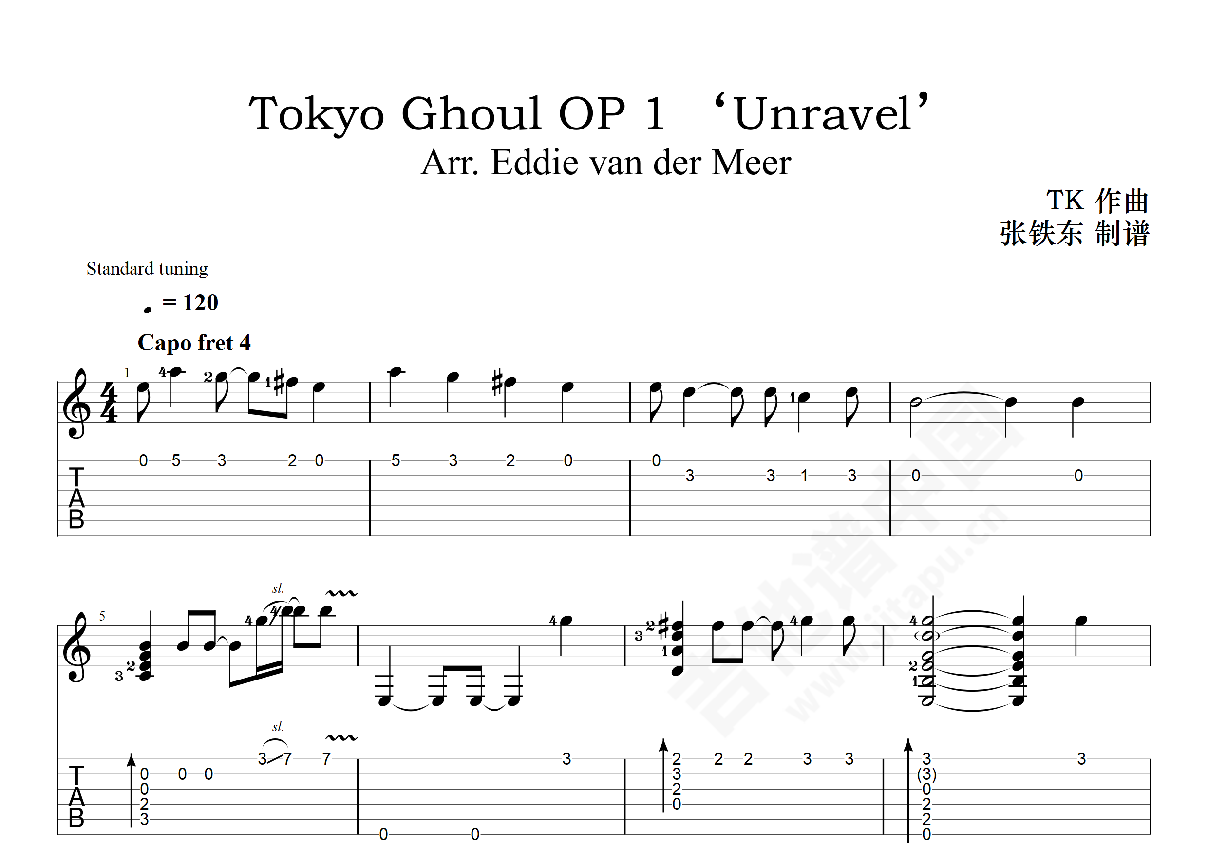 Unravel(东京食尸鬼)吉他谱(PDF谱,指弹)_TK from 凛として時雨(TK / Toru Kitajima)