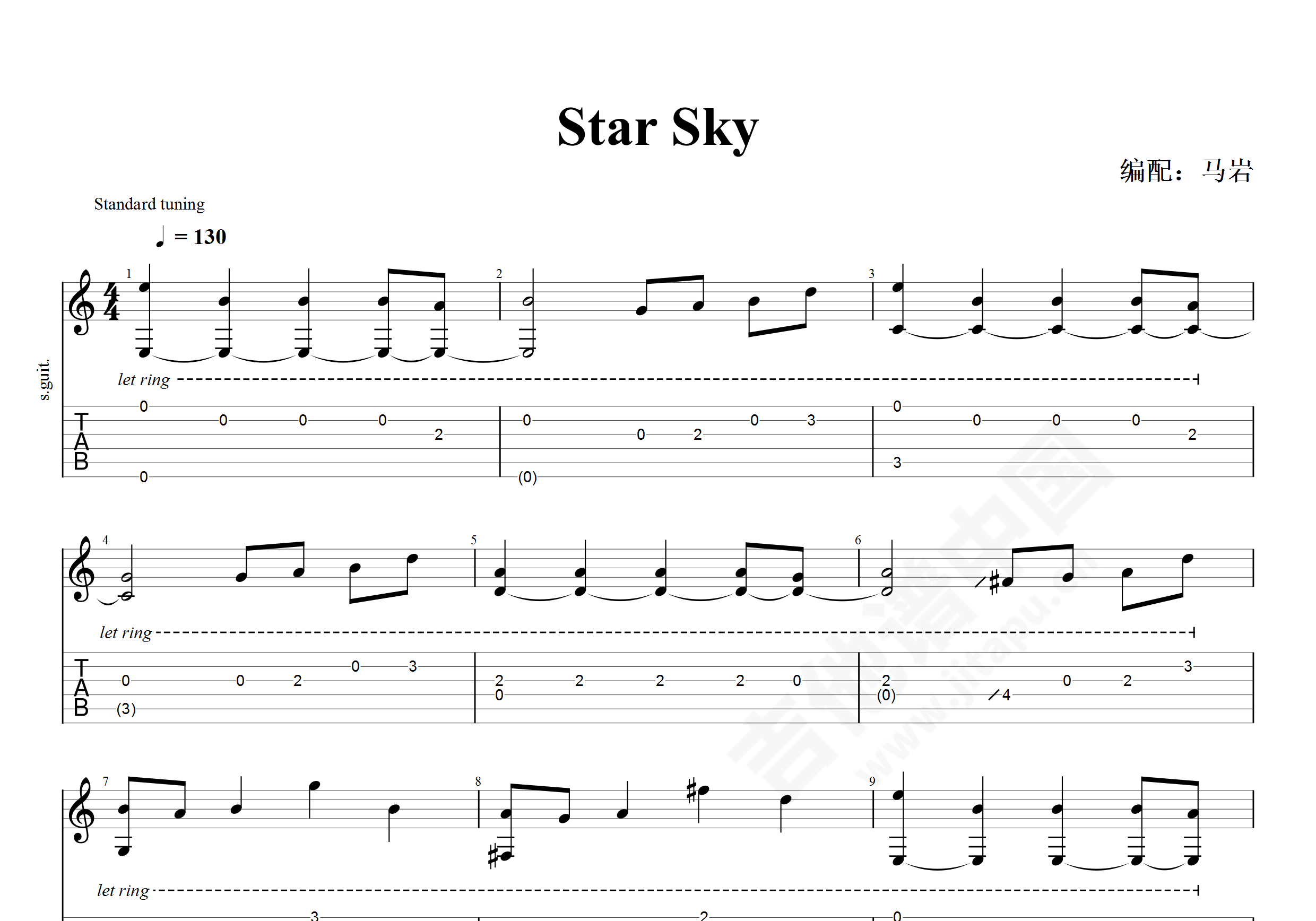 《Star sky》吉他谱_G调吉他独奏谱 - 打谱啦