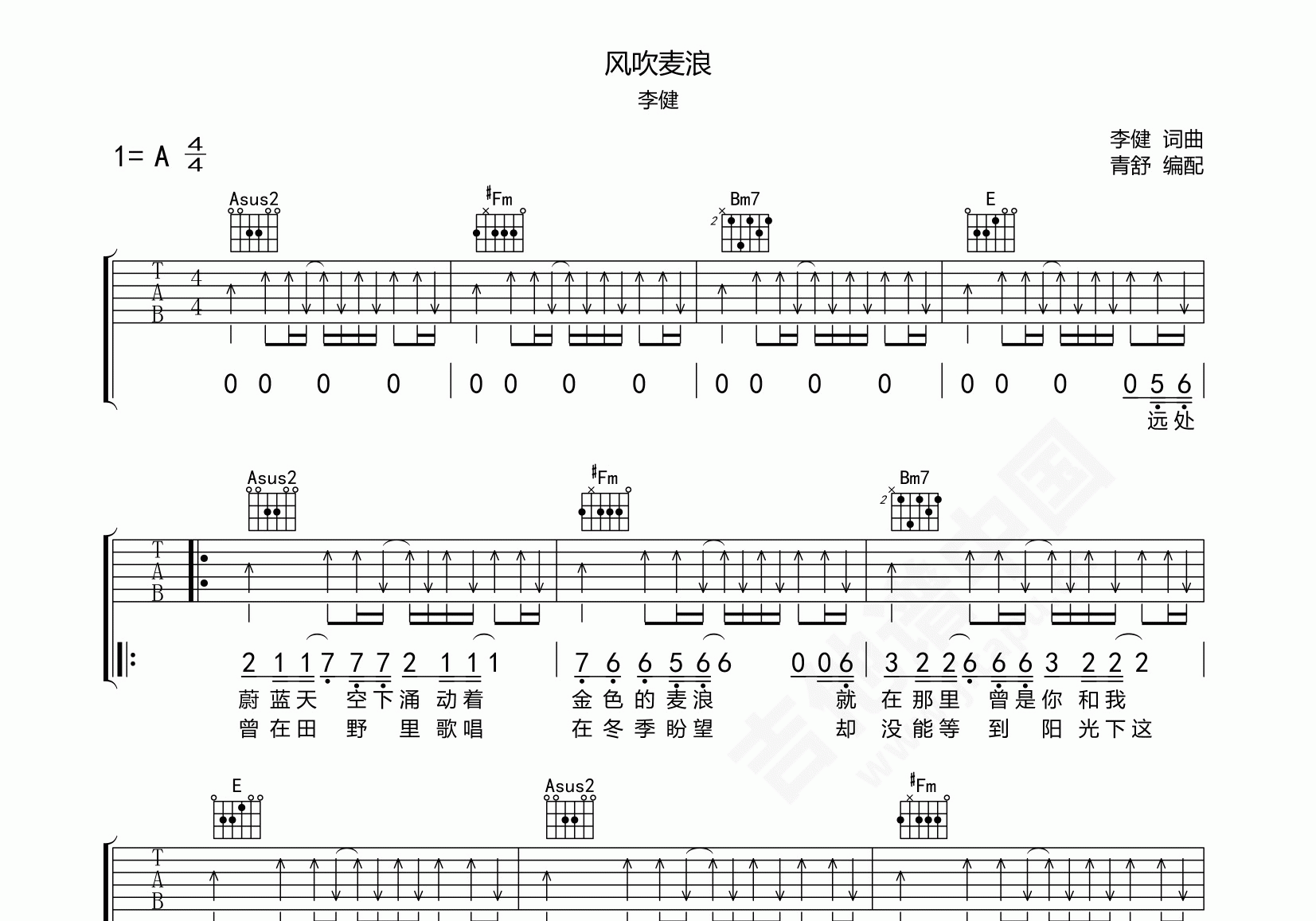 李健 - 风吹麦浪 [弹唱 简单版] 吉他谱