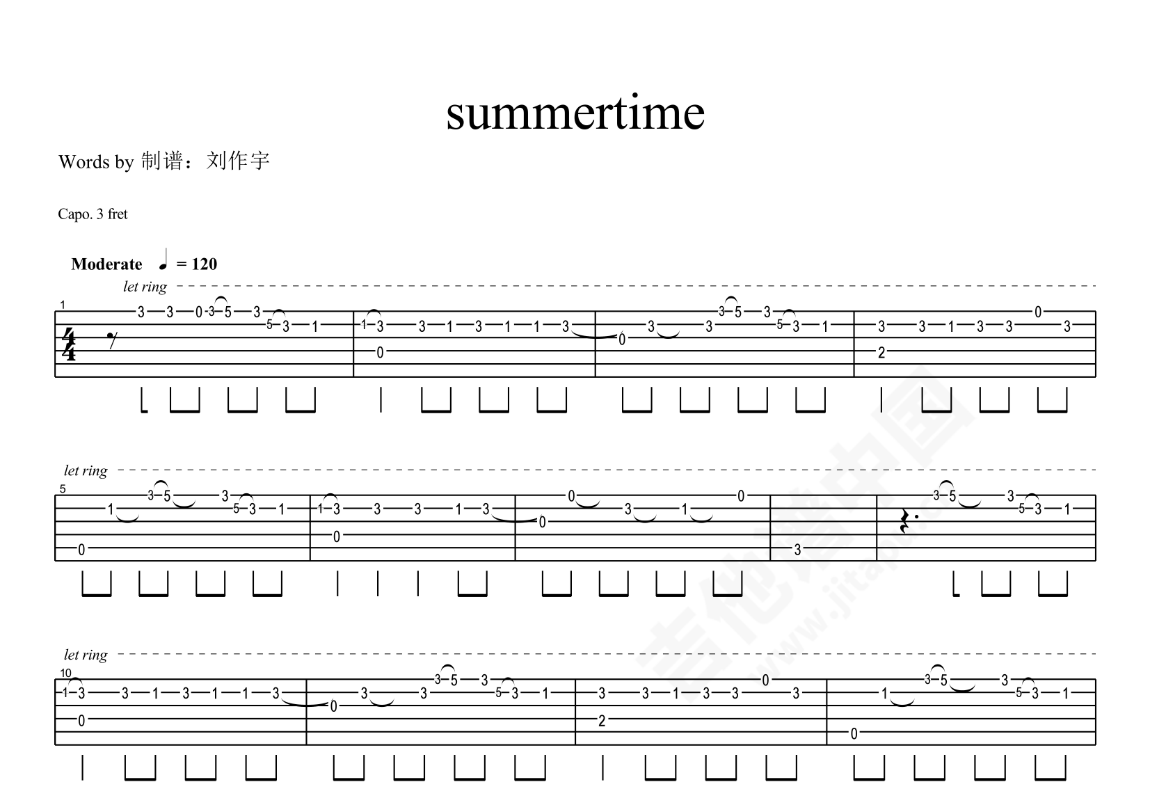 Summertime, Summertime sheet music for voice, piano or guitar