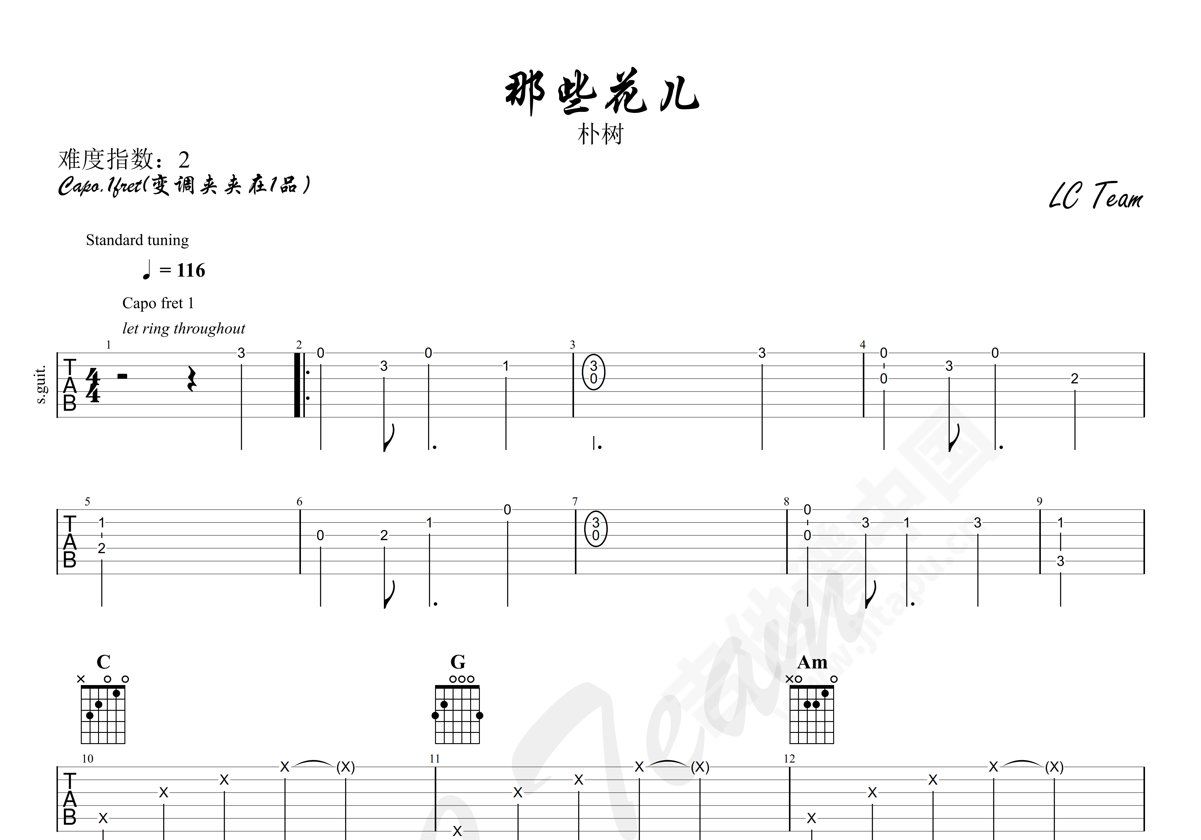 那些花儿吉他谱 朴树 进阶C♯/D♭大调民谣 弹唱谱-吉他谱中国