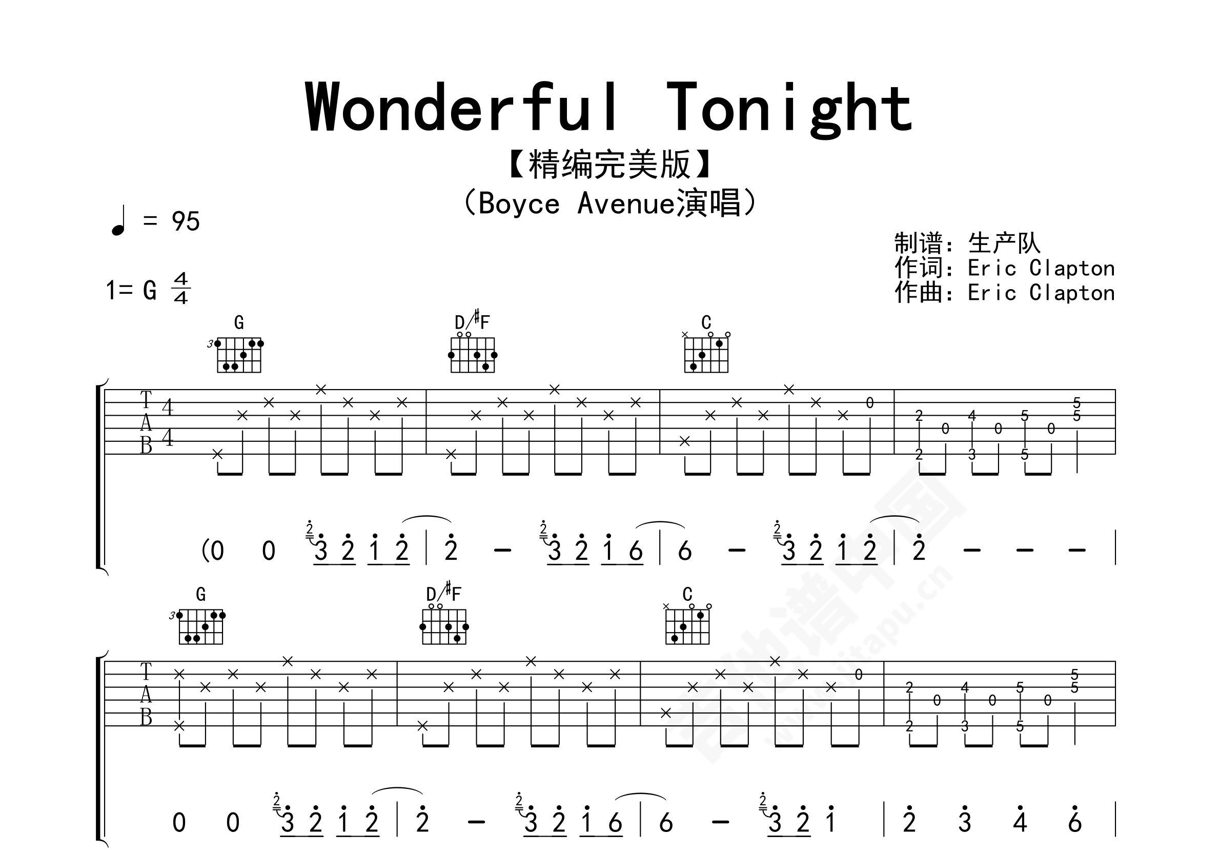 《Wonderful U》指弹无扫弦吉他谱 - 选用C调指法编配 - 初级谱子 - 六线谱(独奏/指弹谱) - 易谱库