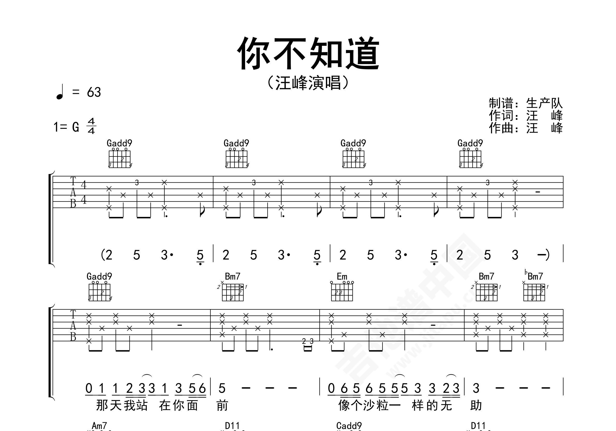 知道不知道吉他谱-刘若英-C调简单版-附PDF图片谱-看谱啦